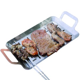 WillBBQ Heavy-Duty BBQ Grill Plate Topper – Stainless Steel Tray with Handles for Grilling, BBQ, Outdoor & Kitchen