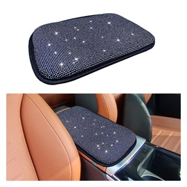 11.9''×8.4'' Bling Car Center Console Cover, Crystal Diamond Elbow Pillow Car Armrest Seat Box Cover, Soft Arm Rest Protective Cushion Pad for Women Girls, Auto Interior Decor for Car SUV (White)