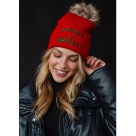 PANACHE APPAREL RED MERRY & BRIGHT KNIT POM HAT H-605 HOLIDAY SPECIAL-BRAND NEW
