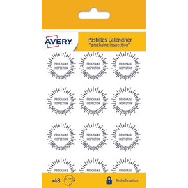 Avery – Pack of 48"Next Inspection" Dots + 12 Months + Years 20 to 25, Ultra-Resistant Anti-Burglar Material, 25 mm Diameter (VAL25NP) Avery