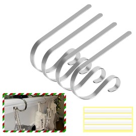 SNAGAROG 4 Pcs Christmas Stocking Holders Christmas Fireplace Hooks Metal Stocking Hangers Mantel Stocking Holder Hangers Clip Silver Fireplace Table Hooks for Mantel Fireplace Hanging Decoration