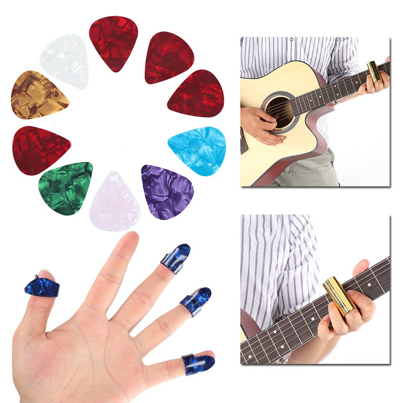 Guitar Accessories Kit 10 Celluloid Pick 4 Guitar Slider 8