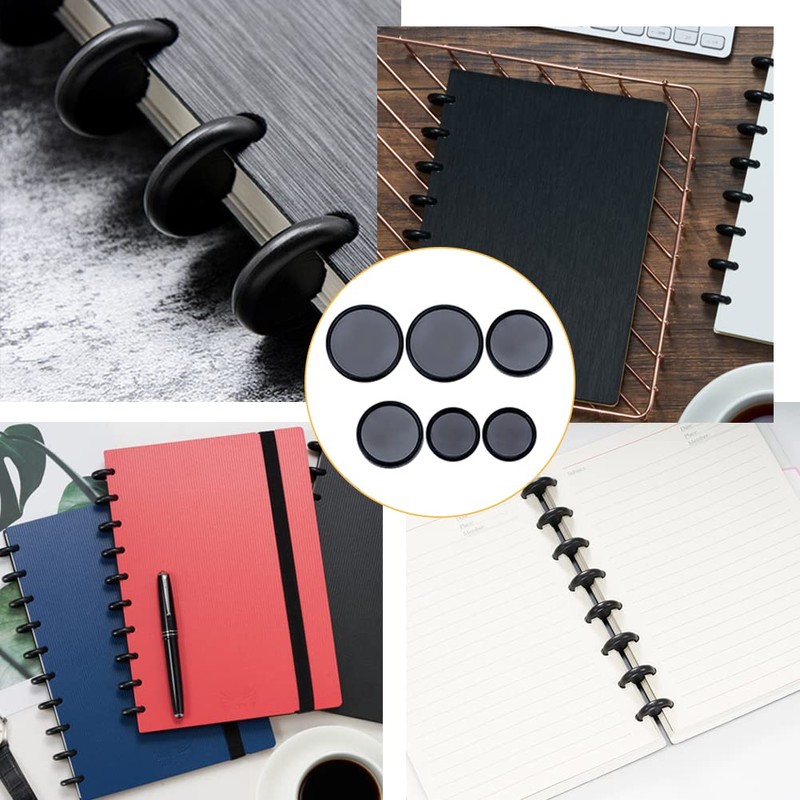 BENECREAT 33Pcs Black Book Binding Discs, 3 Size ABS Plastic