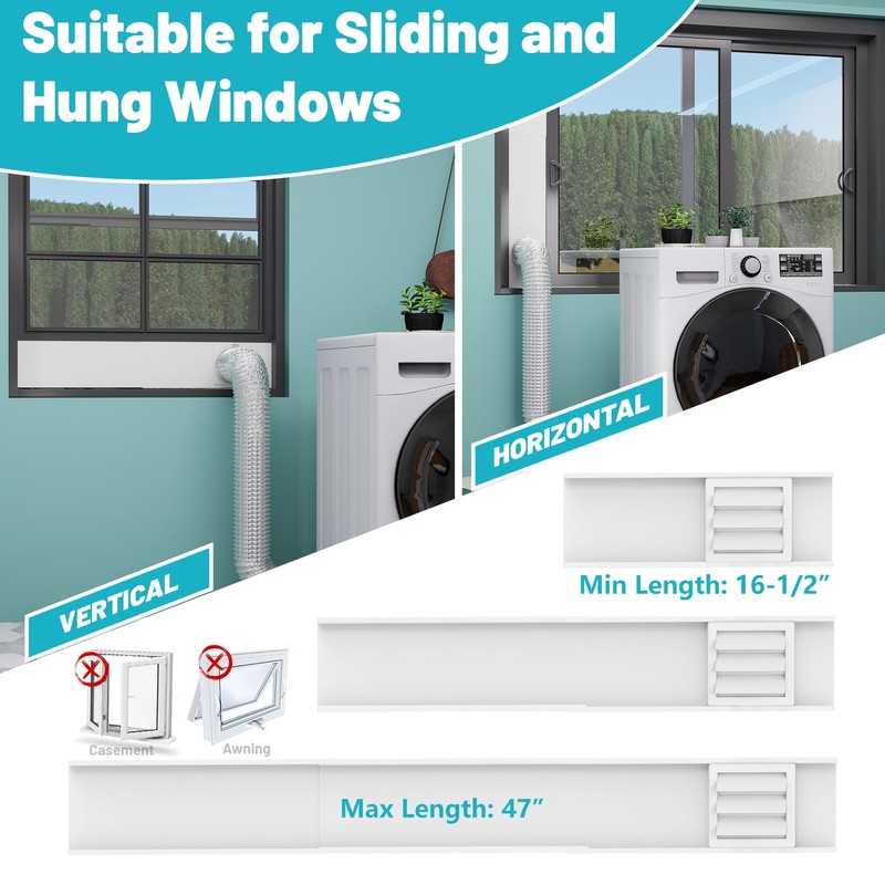 Chiligent Dryer Vent Window Kit, Adjustable Window Vent Kit with