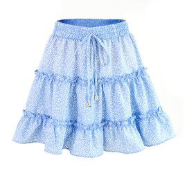 yUhe2018Cw Minifalda informal con volantes asimétricos para mujer, cintura alta, estampado de leopardo, Punto azul, M
