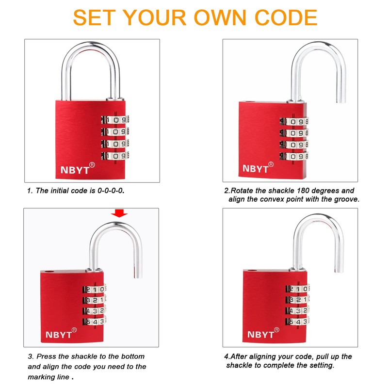 NBYT Aluminum Alloy Combination Lock 4 Digit Padlock for Suitcase