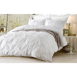 Duvet Cover Oversized King Cotton Pinch Pleated 800 Thread Count 100% Egypitian Cotton 1 Duvet Cover & 2 Pillow Shams Long Staple Quilt Silky Soft, Breathable With Zipper -3 Piece Set (White)