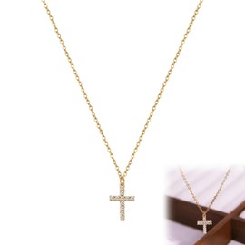 ZesNxj Cross Chain Gold, Cross Chain Gold Women's Elegant Gold-Plated with Cubic Zirconia, Cross Chain Filigree Pendant Necklace for Women Gift Idea