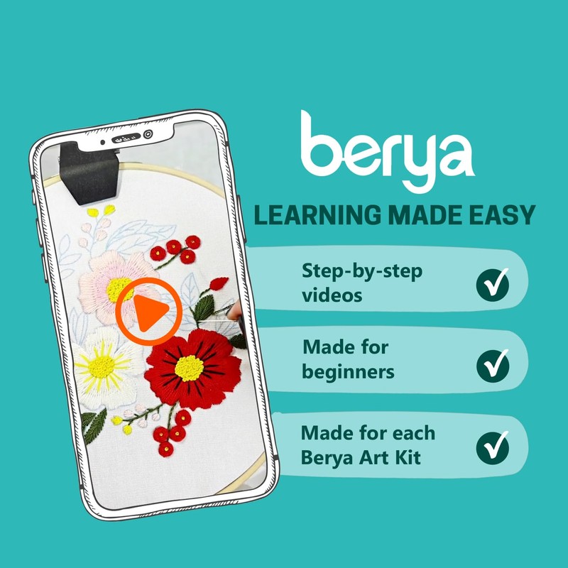 BERYA Embroidery Kit for Beginners, Flowers and Leaves Embroidery Practice