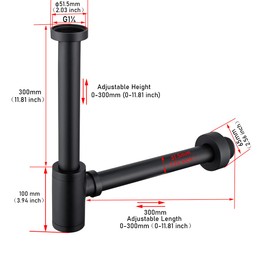 RANDOM Brass Round Bottle P-Trap 1 1/4,Raise and Lengthen Adjustable Basin Sink Waste Drain Trap Kit, Matte Black P Trap.RD-83888MB-L