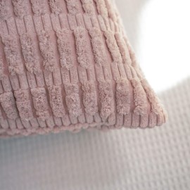 Cyuripu Set of 2 Corduroy Boho Pink Throw Pillow Covers 20 x 20 Inch Decorative Striped Soft Cozy Pillowcases Cushion Cases for Couch Sofa Bedroom Living Room Home Decor 50 x 50 Cm