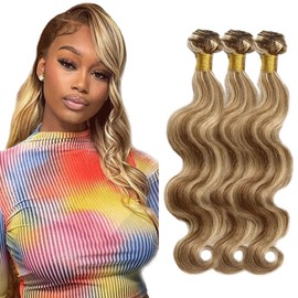 P4613 Bundles Highlight Blonde Body Wave Human Hair Bundle Two Tone Color 4 Brown Mixed With 613 Blonde 3 Bundles 12 12 12 Inch 613 Body Wave Bundle 300G