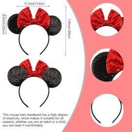 Mouse Ears Headband, Sparkly Bow Headbands Mouse Ears Headwear Cosplay Party Headband with 2 White Gloves and Pendant Necklace, Shiny Headband for Girls Women Fancy Dress Costume Head Band Christmas