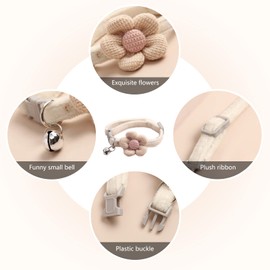 3 PCS Kitten Collar with Bell Breakaway Cat Collar with Flower Charms Adjustable Suede Cute Cat Collar for Girl Boy Puppy Cat (Pink, White, Green)