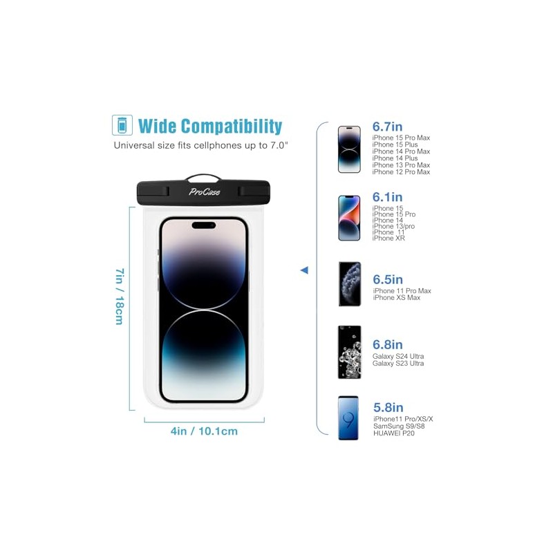 ProCase Waterproof Phone Pouch - 6 Pack Dry Bag for