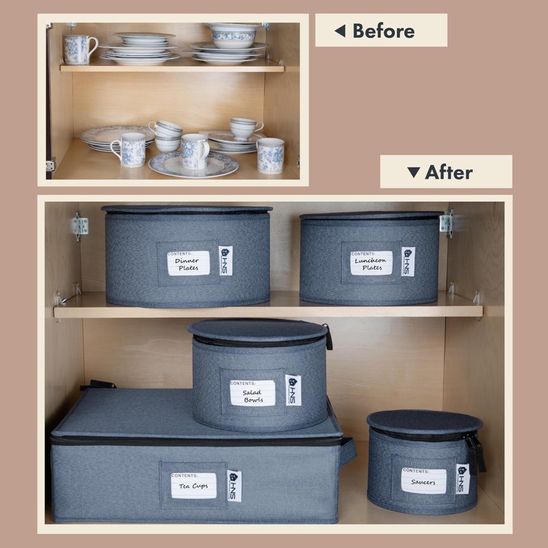 Dinner Plates Storage Container - Hard Shell China Organizer with