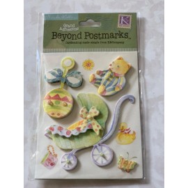K&COMPANY 3D STICKERS BEYOND POSTMARKS BABY CARRIAGE BEAR RATTLE 7PCS