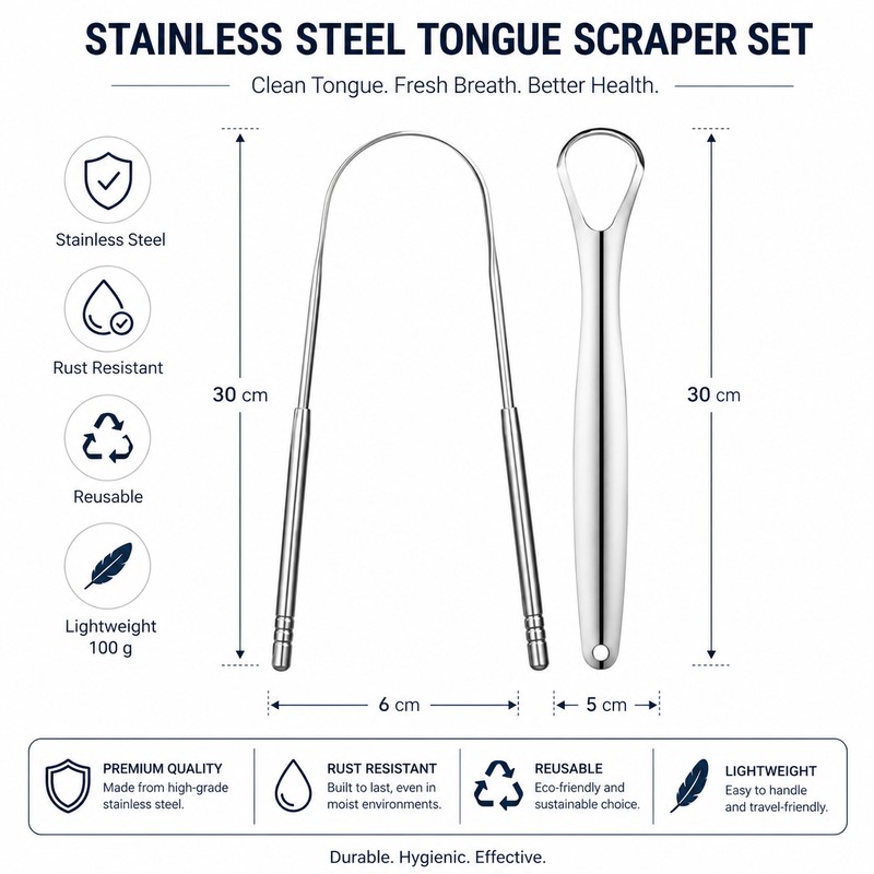 Stainless Steel Tongue Scraper for Daily Oral Care – Reusable
