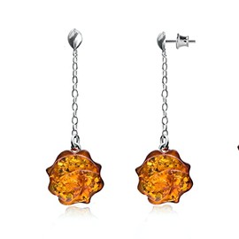 Ian and Valeri Co Amber Sterling Silver Rose Dangle Earrings