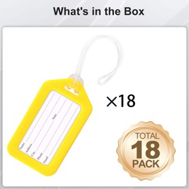 18 Pack Luggage Tag Bright Luggage Tags for Suitcases Bag Tags Name Tags for Kids Travel Accessories Must Haves by Sodsay (Yellow)
