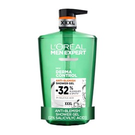 L'Oréal Men's Shower Gel, Men Expert Derma Control Anti-Blemish Body Wash 1L Pump, Prevents Spots & Reduces Blemishes, Dermatologically Tested for Sensitive Skin, XXL Size