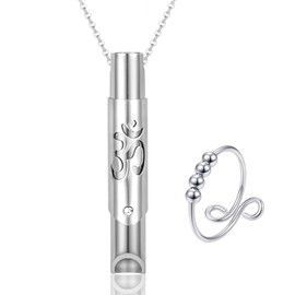 Joybble Anxiety Relief Necklace Set, Stress Relief Breathlace Necklace and Relief Rings, Mindful Stress Relief Tool, Breathing Chain for Men and Women Gifts Christmas Valentine Birthday, Silvery