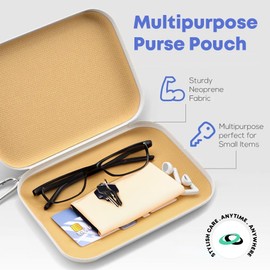 OPTIPAK Slim Multipurpose Purse Pouch | Neoprene Makeup Bag with Zipper Pouch & Carabiner Keychain | Portable Travel Cosmetic Bag, Women’s Travel Makeup Tote (Pack of 3)