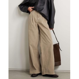 Women's High Waisted Wide Leg Corduroy Pants Vintage Loose Comfy Trousers with Pockets Khaki