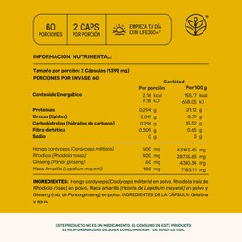 Mezcla de Hongos Fuel UP | 120 Cápsulas con 1392 mg por porción. Cordyceps, Rhodiola, Maca Amarilla y Ginseng. Adaptógenos para mejorar el rendimiento diario y la energía