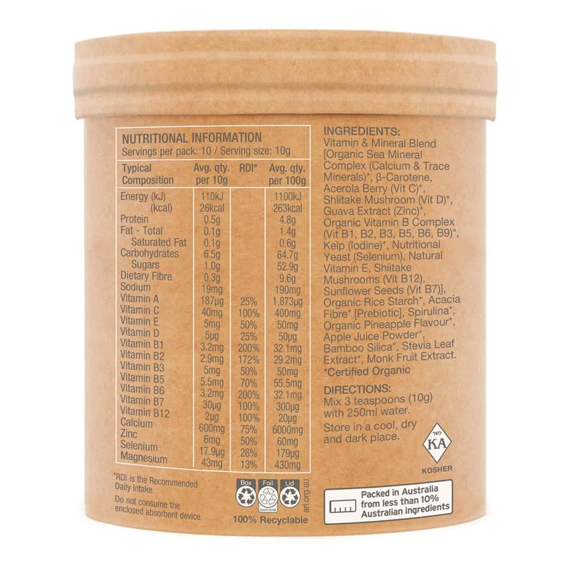 Amazonia Raw Organic Multivitamin - Pineapple, 100g