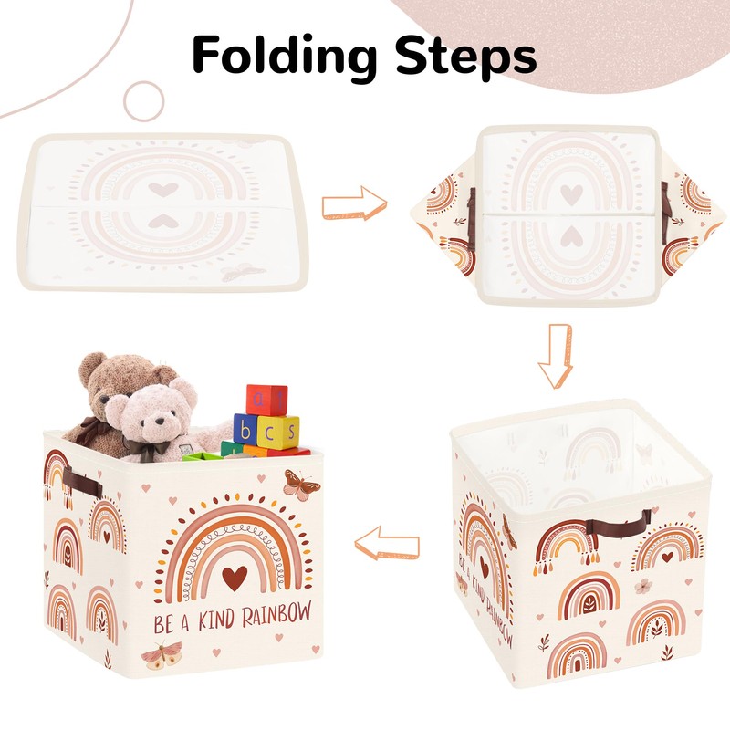 Clastyle 3 Pcs Boho Kid Storage Cube Organizer Set Rainbow