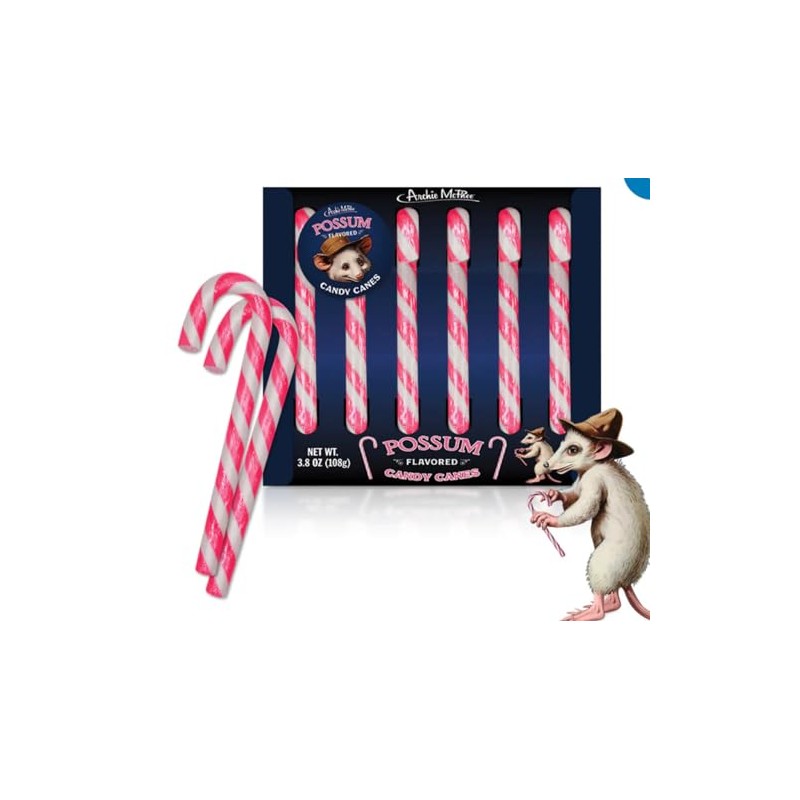 Archie McPhee Possum Flavored Pink & Gray Striped Candy Canes