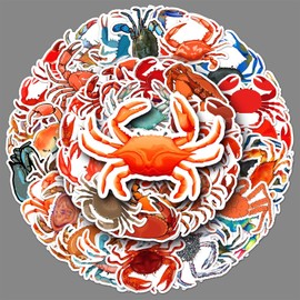 50 Pcs Crab Stickers Cartoon Waterproof Sea Life Sticker for Laptop Water Bottle Skateboard Phone Guitar Computer Scrapbook Luggage Bike Car,Funny Vinyl Crab Stickers for Teens Kids