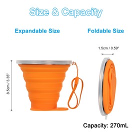 PATIKIL Collapsible Travel Cup, 2 Pack 270mL Travel Folding Cup with Lid Silicone Portable Drinking Cup for Traveling Camping, Orange