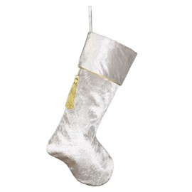 Dibor Luxury Christmas Stocking Silver Velvet Stocking with Gold Braided Cuff & Hanging Tassel Decoration (CR07)