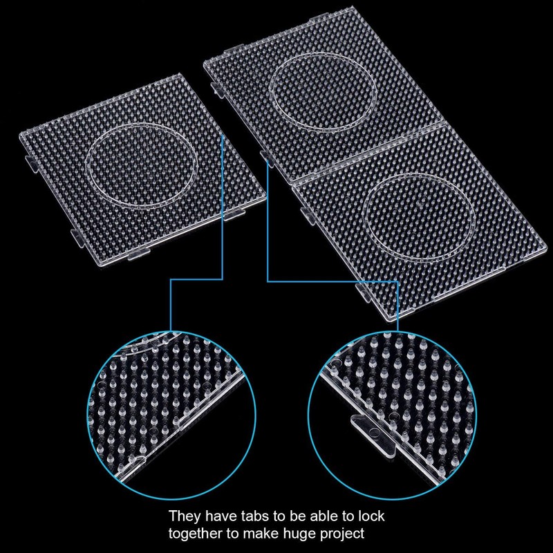 H&W 4PCS 5mm Fuse Beads Boards, Large Clear Pegboards Kits,