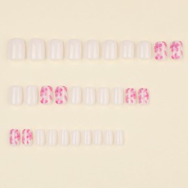 24pcs Flower Press on Nails Short Square White Fake Nails with Floral Design Summer Square False Nails Pink Flower Acrylic Nails Supplies Full Cover Cute Floral Glue on Nails for Women
