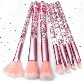 Zoolinn 7PCS Pink Unicorn Makeup Brushes Set, Kit for Blush, Lip, Foundation, Eyebrow, Loose Powder, Eye Shadow and Fan Brushes with Glitter, Creative Gift