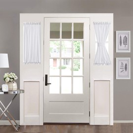 HOME BRILLIANT Sidelight Door Panel Striped Semi Sheer White Window Treatments French Door Curtains for Privacy (2 Panels, 30 Wide x 40 Long)