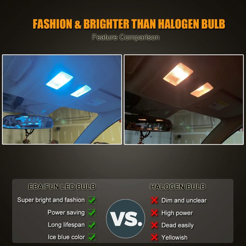 EBAIFUN 18-pc Ice Blue LED Interior Light Kit Compatible with