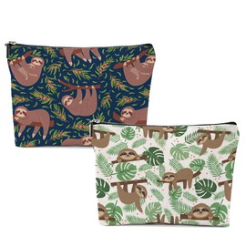 XFN Sloth Gifts 2 Pcs Makeup Bag, Sloth Stuff Cosmetic Bag Travel Pouch, Sloths Lovers Gifts for Women Girls Daughter Sisters Coworker Best Friend Friendship Graduation Birthday