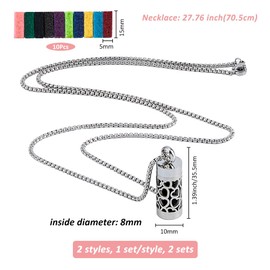 SUPERFINDINGS 2 Style Diffuser Oil Pendant Stainless Steel Perfume Diffuser Heart Essential Oil Necklace Interchangeable Perfume Pads Aromatherapy Bottle Necklaces for Woman Men 70.5cm