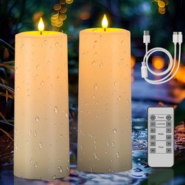 SoulBay 10" x 4" Flameless USB Rechargeable Candles, Solar Powered Waterproof Electric LED Flickering Pillar Candles with Remote Timer Dusk to Dawn Sensor for Outdoor Indoor Lanterns Porch Decor