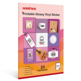 Hartwii Premium Printable Glossy Vinyl Sticker Paper 20 Sheets, 8.5x11 Inches, Letter Size, Self-Adhesive Vinyl Sticker Lable Paper for Inkjet Printer