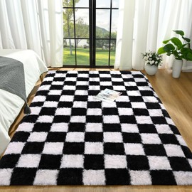 Zedrew Black and White Area Rugs, 4x6 Fluffy Rugs for Bedroom Living Room, Soft Shaggy Modern Indoor Carpets, Cute Plush Rugs for Kids Girls Room Nursery, High Pile Throw Rug for Home Decor