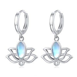 YFN Lotus Earrings Sterling Silver Moonstone Lotus Flower Earrings Hoop Yoga Jewelry Gifts for Women Girls
