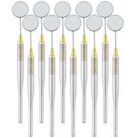 MuskalMed 10 Piece New Model Gold Titanium Dental Mirror Hollow Handle with Replaceable Dental Mouth Mirrors #5 Ideal for Teeth Inspection Cleaning Examination Tool DN-2402