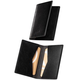 VULKIT Leather Business Card Holder 2 Sided Slim Business Name Card Organizer for Men or Women, Up to hold 20 cards(Vintage Black)