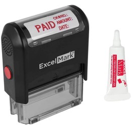 ExcelMark Paid Self Inking Rubber Stamp - Red Ink with 5cc Refill Ink (A1848)