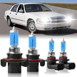 XRDHJI Fit for Mercury Grand Marquis 2006-2011 High Performance Halogen Headlight Bulbs,9008/H13 High Low Dual Beam + H10/9145 Foglamp Bulbs Kit,Pack of 4